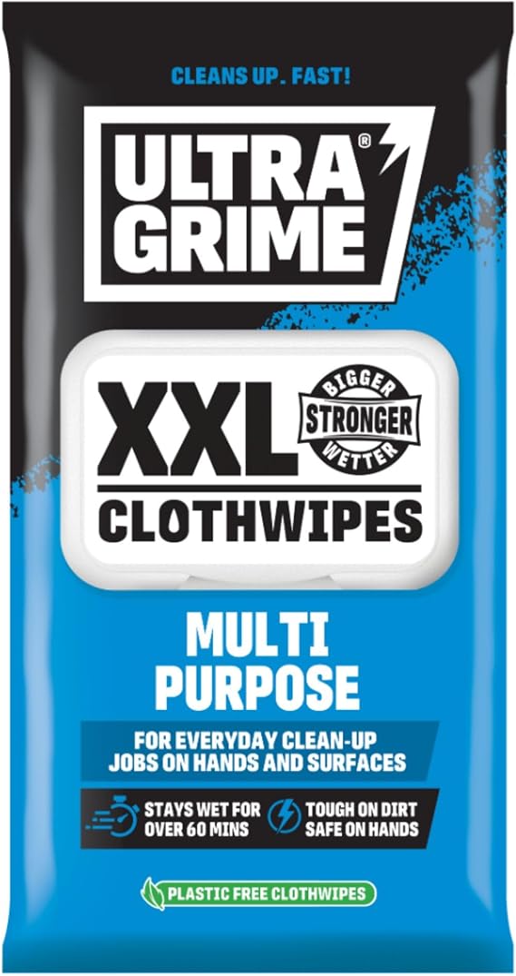 UltraGrime Multi-Purpose XXL Wet Wipes - Multi-use Hand Wipes - Heavy-Duty Dirt & Grime Cleaning for Home, Cars,Tools, Equipment, Kitchen & Surfaces - Plastic-Free Soft Cleaning Cloths (Pack of 40)