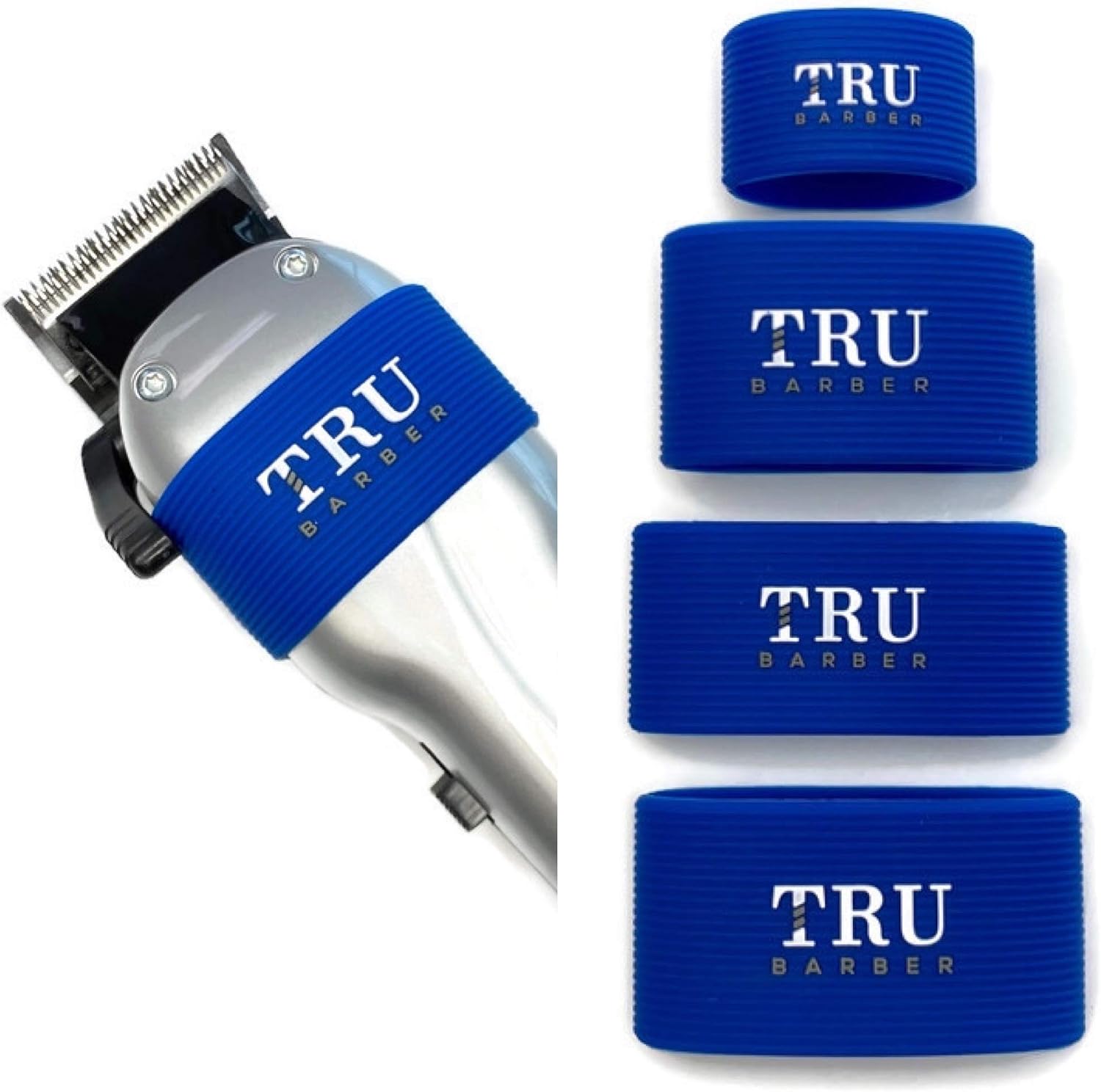 TRU BARBER Clipper Bands 4 PCS Sleeve for Barbers, Non-Slip, Heat Resistant Barber Tools Blue