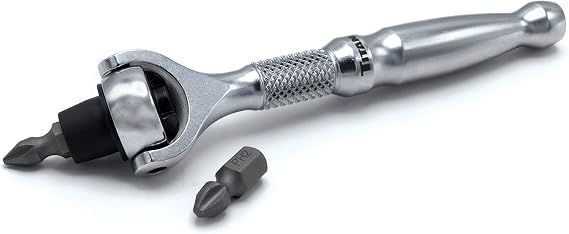 Titan 11318 1/4-Inch Drive x 4-Inch 90-Tooth Swivel Head Micro Ratcheting Bit Driver - Silver