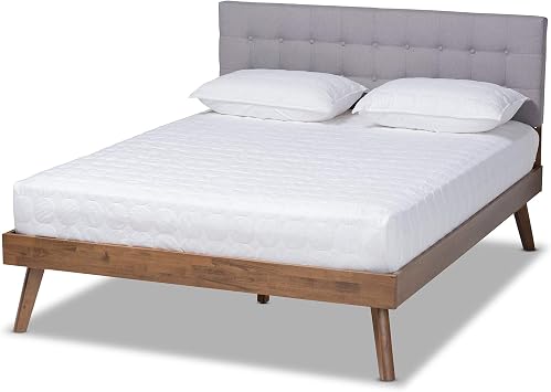 Baxton Studio Beds Platform, Queen, Light Grey/Walnut