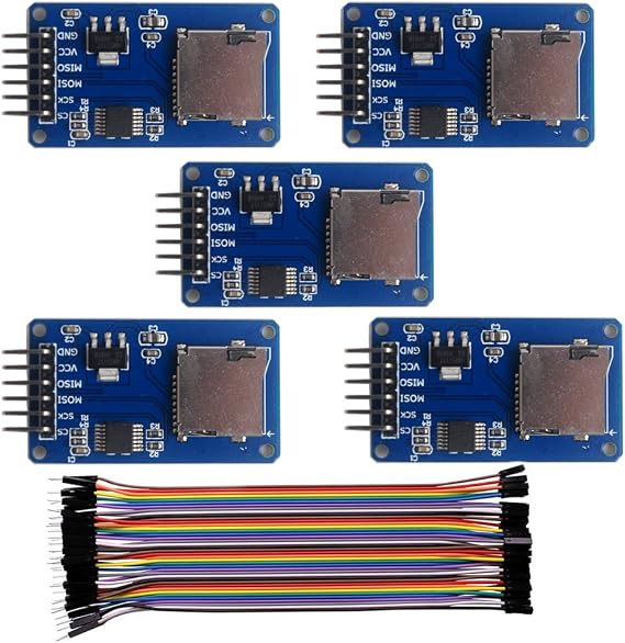 5 PCS Micro SD Card Module Mini TF Card Adapter with Memory Storage Breakout Board SPI Interface Driver + 40 PCS Female to Male Dupont Cable Line for Arduino Raspberry Pi