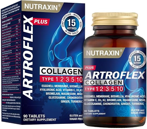 Nutraxin Artroflex Plus Collagen | Tip II Kolajen, Glukozamin, Kondroitin, MSM ve Hyalüronik Asit | Şeker ve Gluten İçermez | 90 Tablet
