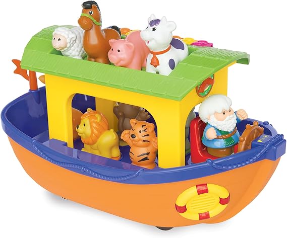 Kiddieland Noahs Ark Shape Sorter Toy - Musical Boat with 9 Animals | Piano keyboard & realistic sounds for toddlers. Free-wheeling push boat builds motor skills through sorting and play