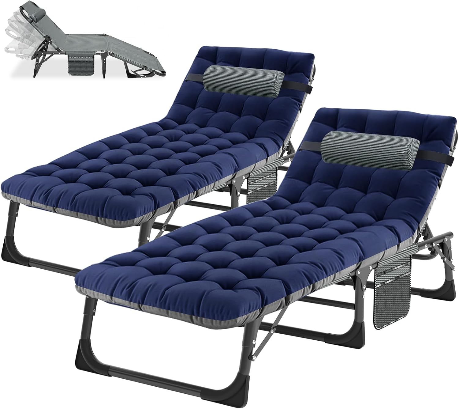 Barbella Folding Lounge Chair with Mattress, 4 Position Adjustable Folding Sleeping Bed Cot Patio Chaise Lounge Chairs Perfect for Sunbathing, Camping, Pool, Beach, Patio