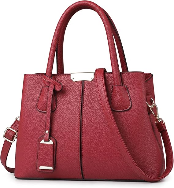 Burgundy Handbags for Women, PU Leather Hand Bag with Pendant