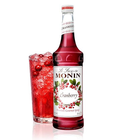 Monin - Cranberry Syrup, Tangy and Sweet Berry Flavor, Natural Flavors, Great for Margaritas, Cocktails, Hot and Cold Berry Teas, Lemonades, and Sodas, Non-GMO, Gluten-Free (750 ml)