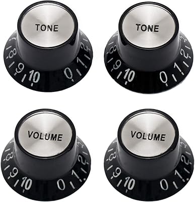 Metallor Electric Guitar Top Hat Knobs Speed Control Knobs 2 Volume 2 Tone Compatible with Les Paul LP Electric Guitar Parts Replacement Black
