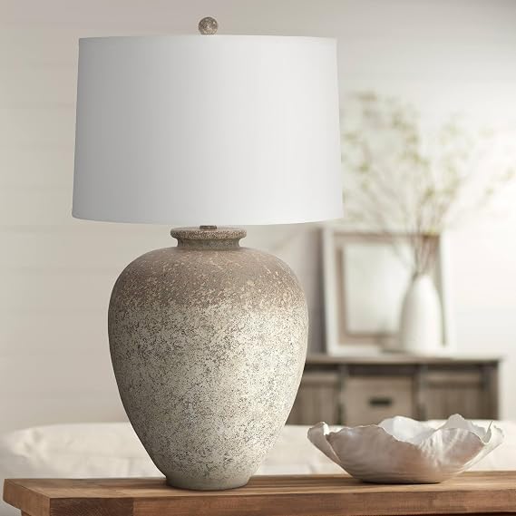 360 Lighting Eloy 29" Tall Table Lamp Brown Rustic Southwest Jar Farmhouse | Terracota Desert Southwestern Living Room Bedroom Bedside Nightstand House Office Home Off-White Shade end