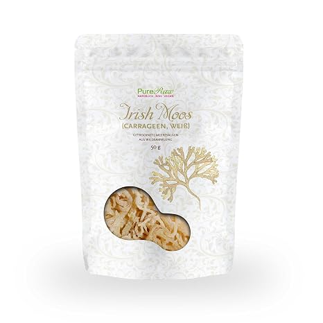 Irish Moss Sea Moss Carrageenan Moss (Wild Collection Vegan Raw) Carrageenan Algae Vegetable Gelatin Emulsifier Thickener Algae Salad Irish Moss White Colourless Sea Moss PureRaw 50 g