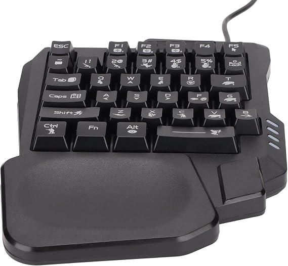 Sazao One Handed Gaming Keyboard, Three Colors Backlight Wide Palm Rest 35 Keys Gaming Keyboard for Computer for Mobile Games