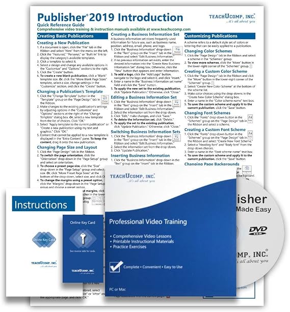 TEACHUCOMP DELUXE Video Training Tutorial Course for Microsoft Publisher 2019- Video Lessons, PDF Instruction Manual, Quick Reference Guide, Testing, Certificate of Completion