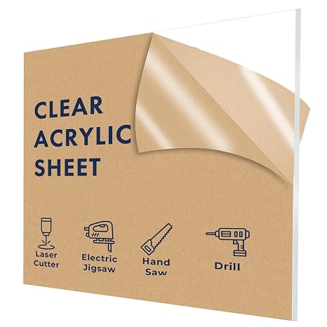 Falken Design Clear Acrylic Sheets - 12" x 36" - 1/8", Thick Clear Plexiglass Plastic Sheet for DIY Home Decor, Painting, Craft Projects, Signage - Durable Material for Versatile Applications