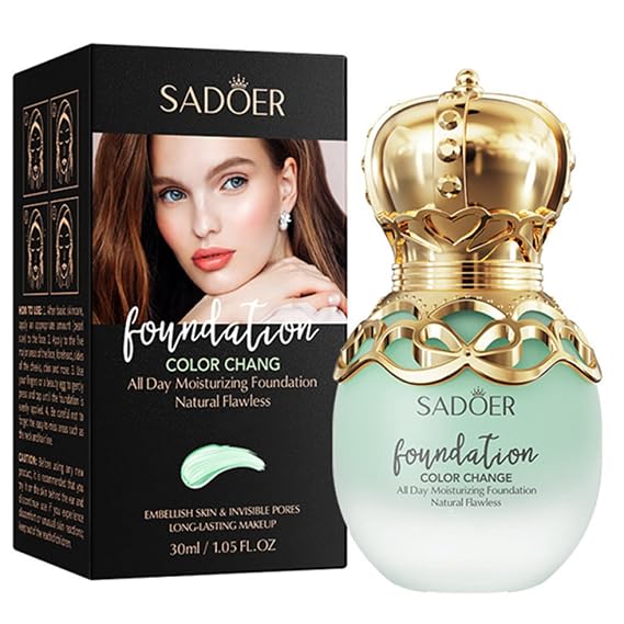 SADOER, Patrician Color-Changing, Foundation, Long-Lasting High Coverage Lightweight Flawless Finish Makeup for All Skin Types, Ivory Tone, 30ml