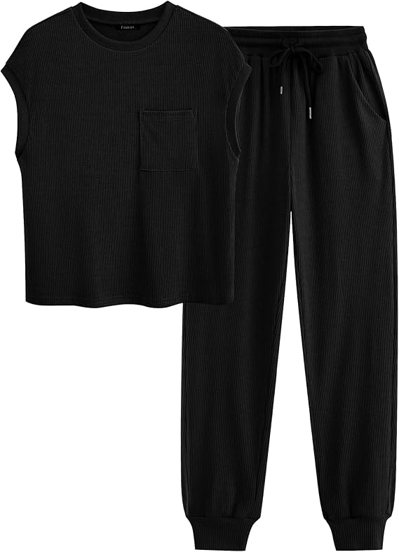 BTFBM 2 Piece Sets For Women Summer Lounge Set Airport Outfits Tracksuit | Solid,Matching Sets Women Clothing,Sweatsuit,Short Sleeve Tops, Long Pants, Vacation Outfits,Beach vacation Clothes For Women