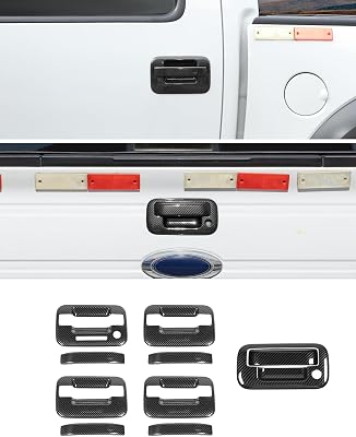 Exterior Door Handle Cover with Keypad and Tailgate Cover for Ford F-150 2009-2014 Accessories Outer Front Rear Left Driver Right Passenger Side Door Handle Tailgate Trims, Carbon Fiber