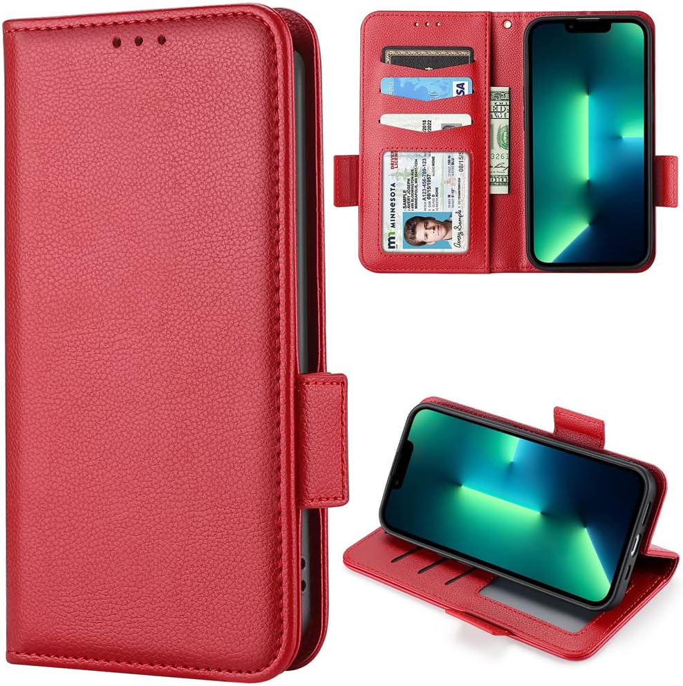 Smartphone Case Compatible with Honor Magic 5 Pro, Compatible with Honor Magic5 Pro PGT-AN10 Flip Kickstand Magnetic Closure Card Slot Wallet Cover Red