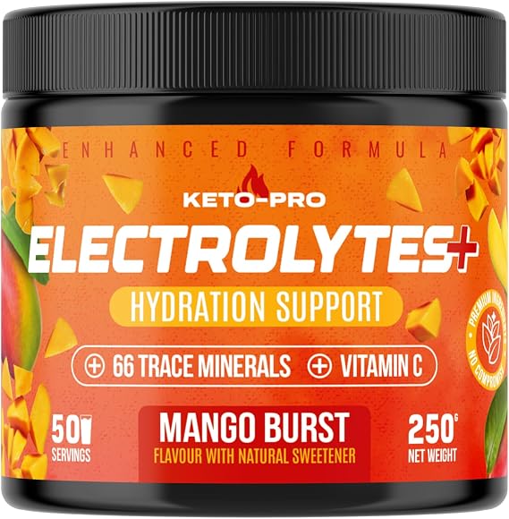 Keto-Pro Keto Electrolytes 250g - 50 Servings | Electrolyte Powder & Salts with 66 Trace Minerals | Supports Your Fasting, Health & Fitness Goals | Mango Flavour | Updated Formulation