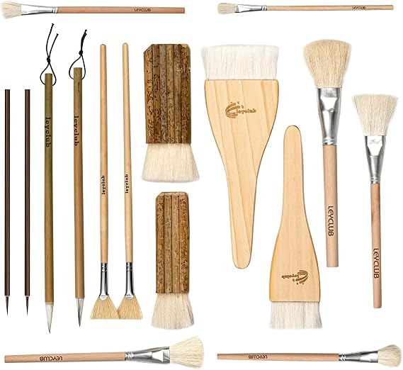 Pottery Glaze Brushes,16 PCS Painting Ceramic Brush Set, Different Shape Wool Soft Bristle for Ceramic Pottery Glazing Creation