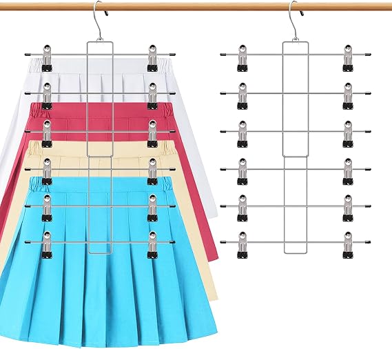 2 Pcs Closet Organizer, 8 Tier Tank Top Hanger and 6 Tier Skirt Hangers with Clips for Women, Bra Tie Jeans Pants and Storage Space Saving, Non-Slip Hanging Sport Bras Holder (2 Trouser hangers)