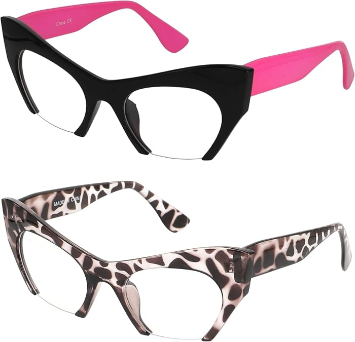 Cat Eye Eyeglasses Women Retro Vintage Razor Clear Lens Style Half Cut Off Frame