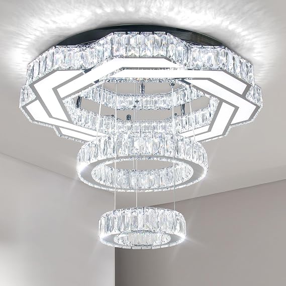 FRIXCHUR 22.5" Flower Crystal Chandelier LED Ceiling Light Cool White [Energy Class G]