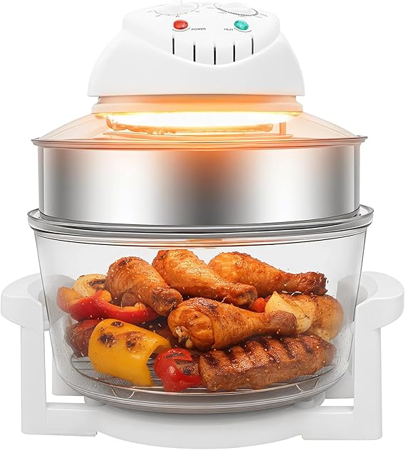18Qt Large Glass Air Fryer Non Toxic, 1200W-1400W Infrared Convection Oven, 360 Viewable Halogen & Hot Air Circulation Oven Countertop, Precise Temp Control (0250C)