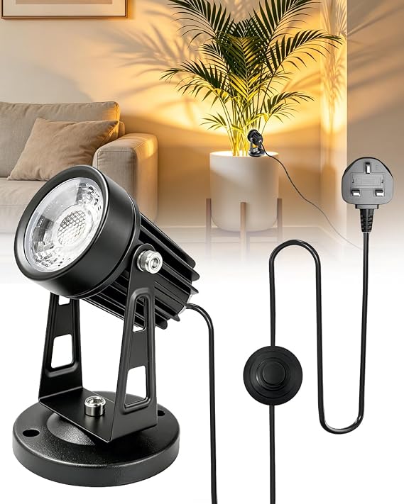Plug Led Spot Lights Indoor with Floor Foot Switch,5W Plant Uplighters Picture Light Up Lights Indoor 3000K Warm White Uplighting Spotlight for Accent Lighting Plants or Artwork [Energy Class G]