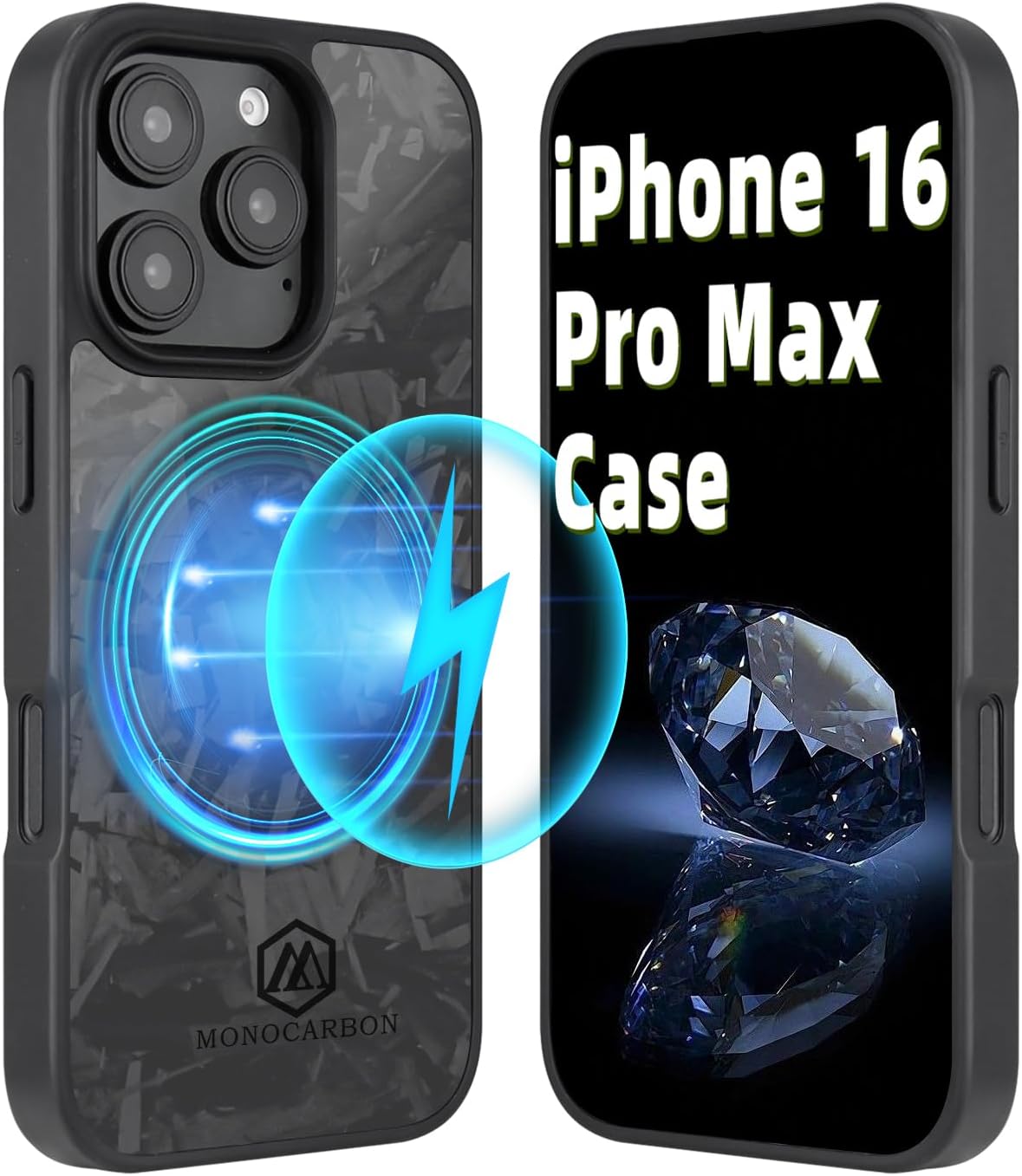 MONOCARBON リアルフォージドカーボンファイバーケース iPhone 16 Pro Max用 ミリタリーグレード 6.9インチ 落下防止 ハードカバー MagSafe対応 カメラ保護&ラップエッジ付き高耐久ケース