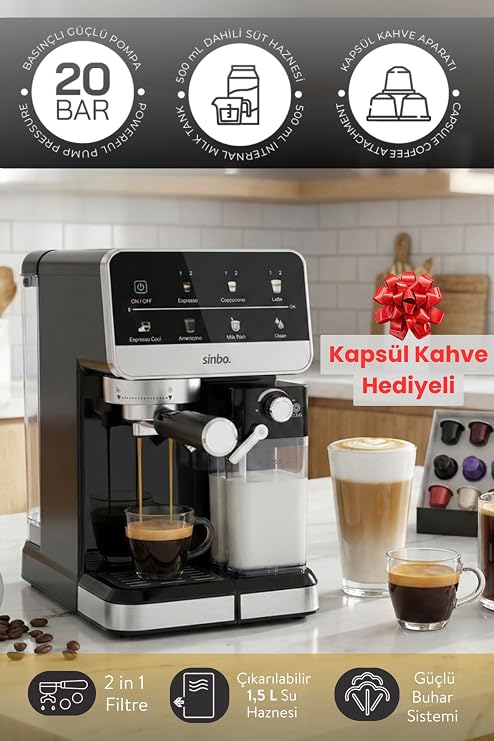 Cappuccino Latte Espresso 20 Bar 1.5L Profesyonel Otomatik Espresso Makinesi SCM-2996Pro