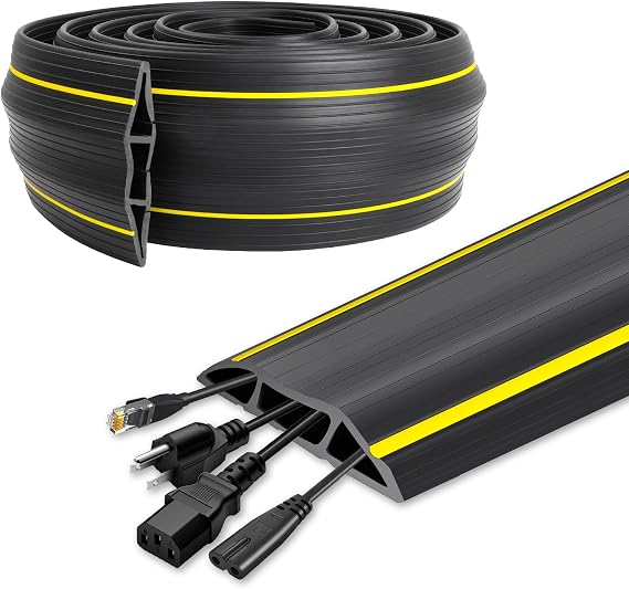 10 Ft Heavy Duty Floor Cord Cover Cable Protector, 3 Channels Protect Cords and Prevent a Trip Hazard Conceal Wires at Home, Office, Warehouse, Workshop, Concerts