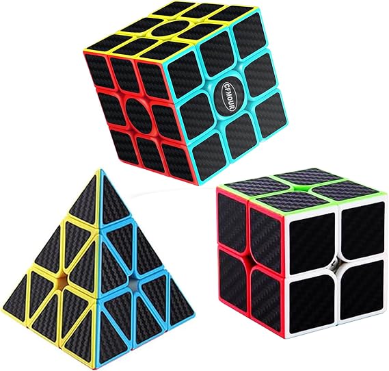 CFMOUR Original Speed Cube 3x3, 4x4, 5x5 and Set of Fast Magic Cube for Kids, Smooth Carbon Fiber Cubes Puzzle Toys (2black-2x3)