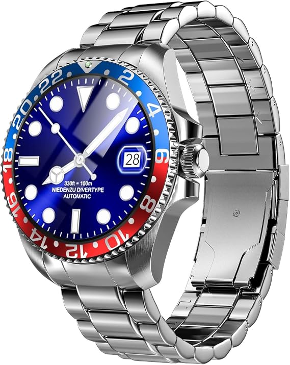 V0525 316L Paslanmaz Çelik, Döner Bezel, Bt Call, Spor Sağlık, IP68 Profesyonel Akıllı Saat (kırmızı-mavi)