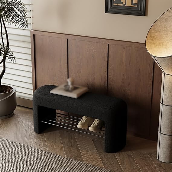 Storage Bench, 39.3" Entryway Bench, Metal Bracket, End Of Bed Storage Benches For Entrance, Living Room, Bedroom, Hallway(Black,39.3in(100cm))