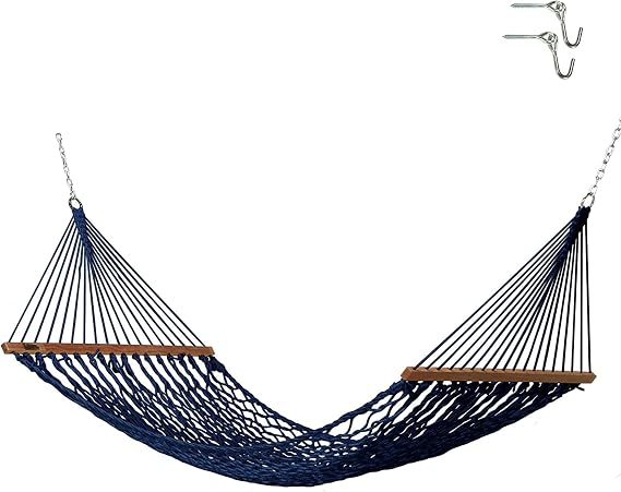 Hatteras Hammocks Small Navy DuraCord Rope Hammock 11 ft. x 45 in., 450 lb Capacity, Cumaru Spreader Bar, Zinc-Plated Hardware, Handcrafted in the USA