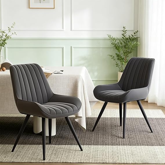 Hawthyhome Dining Chairs Set of 2|Upholstered Chairs with 10cm Thick Seat Cushion •Upholstered Fabric Dining Chair •Kitchen Chair with Backrest