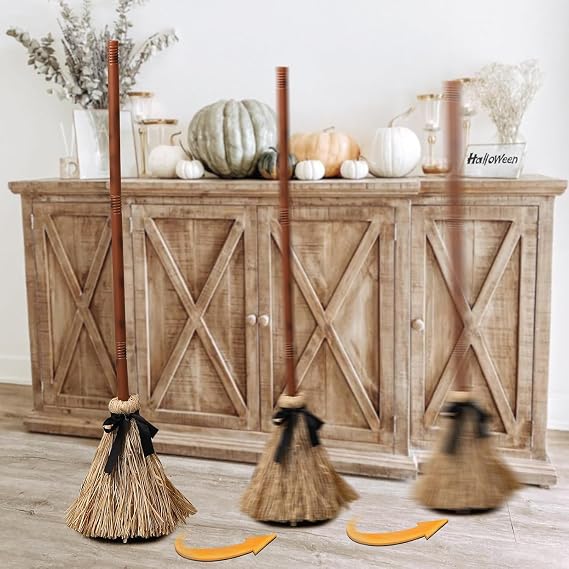Floating Witch's Broom Halloween Decor - Animated Light up Moving Broomstick with Spooky Sounds, Dancing Magic Witch Broom for Indoor Porch Halloween Party Decorations