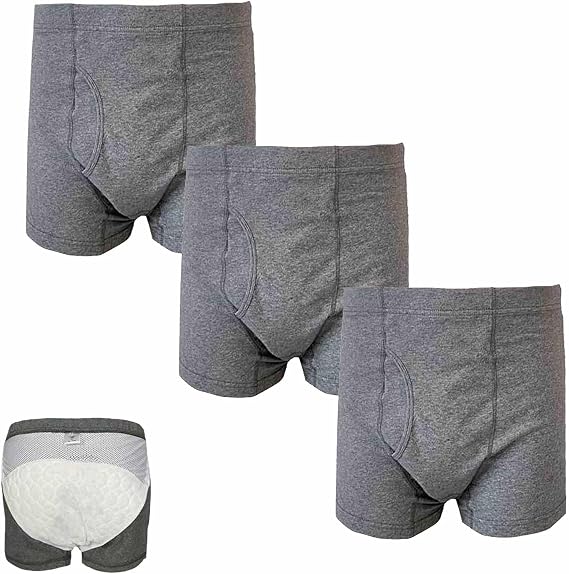 Washable Incontinence Underwear for Men, Cotton Leak Proof Underwear for Bladder Leak Protection 200ML, Urinary Incontinence Boxer Briefs for Men(3 Packs, Medium)