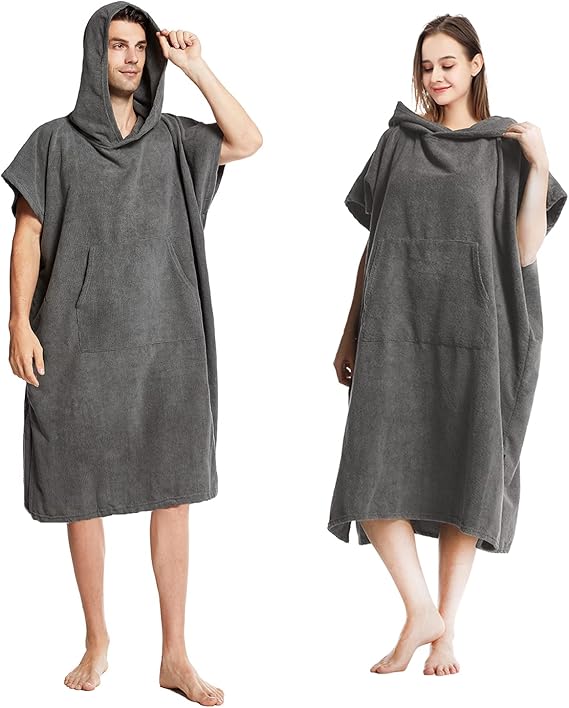 Surf Swimming Poncho Changing Robe,Quick Dry Microfiber Changing Towel with Pocket and Hood for Outdoor Indoor(One Size Fits All)