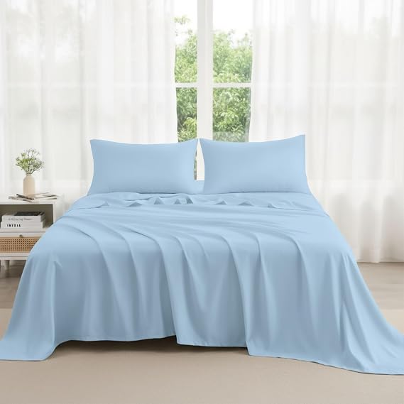 Luxury Twin Sheet Set Soft Cooling Microfiber Bed Sheets, Hotel Luxury, Wrinkle & Fade Resistant, 15 Deep Pocket Twin Sheets, 3 Piece Bedding Set with Pillowcase, Light Blue