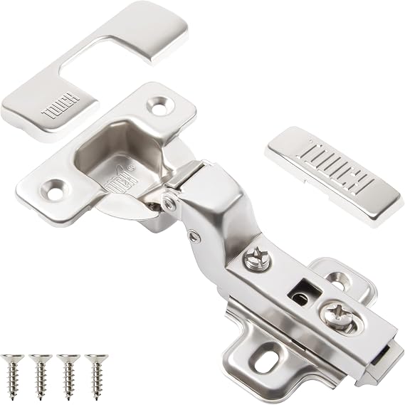 TOUCH European Frameless Inset Cabinet Hinges (5 Pairs, 10 PCS) - Nickel Plated Steel - Self Closing - 3-Way Adjustable