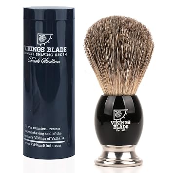 Luxury Shaving Brush for Men by VIKINGS BLADE, Ultra Heavy Acrylic & 316L Steel Handle, Super Strong Knot Backbone, Minimal Shedding, Fast Lather, Extremely Smooth & Plush on Skin Dark Stallion