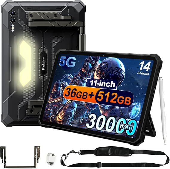 Blackview Active 10 Pro 5G Rugged Tablet 11 Inch FHD+ 30000mAh 36GB+512GB/2TB Outdoor Tablet 108MP + 20MP 2 Speakers Android 14 IP68/IP69K NFC OTG Black