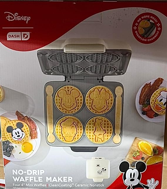 Dash No-Drip Waffle Maker | Makes Four 4 Mini Waffles at Once | Ceramic Nonstick Coating | Compact Electric Waffle Maker for Breakfast, Snacks & Desserts