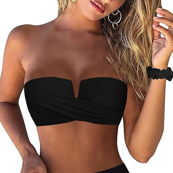 Hilor Bandeau Bikini Tops for Women Strapless Swimsuit Top Only