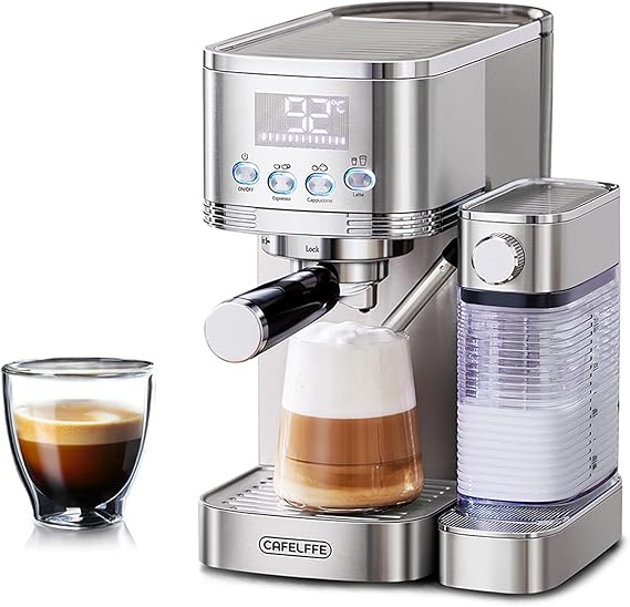 Cafelffe MK-801 Espresso Machine 20 Bar Coffee Maker with Automatic Frother for Cappuccino, Latte and Espresso, Double Boiler with PID Temperature Control, Self-Cleaning, Stainless Steel