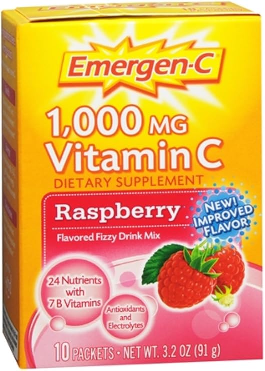 Emergen-C Dietary Supplement with 1000mg Vitamin C (Raspberry Flavor, 10-Count 0.32 oz. Packets, Pack of 3)