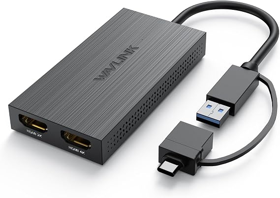 WAVLINK USB 3.0 or USB C to Dual HDMI Adapter, HDMI Splitter Extended Display for Dual Monitors, Support 3 Separate Screens for Windows, MacOS, Thunderbolt 3/4, 1080P@60Hz