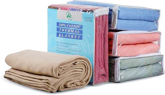 100% Cotton Thermal Blanket Twin Size, French Rose, 3 Pack | Soft, Premium Ringspun Cotton, Lightweight, Warm and Breathable, Measures 66x96