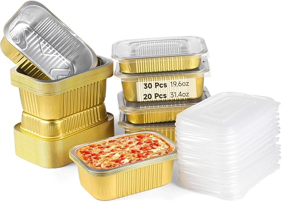 50-Pack Heavy Duty Aluminum Foil Pans with Lids, Disposable Baking Tins for Takeout, Meal Prep, and Cooking