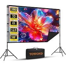 Projector Screen with Stand, TOWOND 100 inch Portable Projector Screen Black Backing, Indoor Outdoor Movie Screen 16:9 4K HD Wrinkle-Free Projection Screen with Carry Bag for Backyard Movie Night